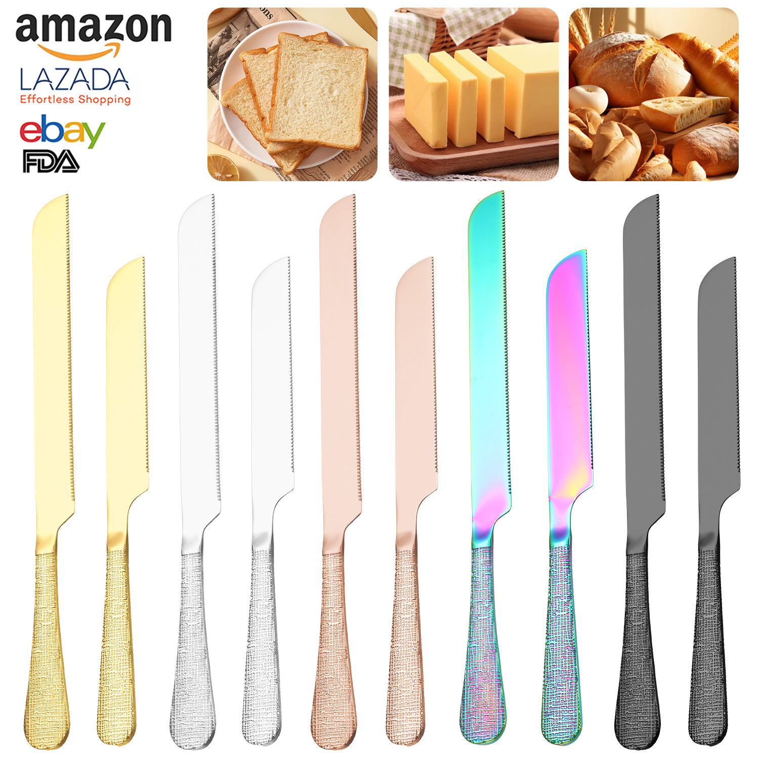 Cross Border 430 Stainless Steel Cake Knife 2 Piece Set Pizza Service Knife Baking Tools Birthday Wedding Cake Bread Knife