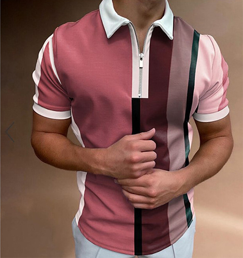 Camiseta Polo Casual de Manga Corta con Cuello Polo, Estilo Europeo y Americano, a Rayas Caqui, en Existencia, Popular en Europa y América