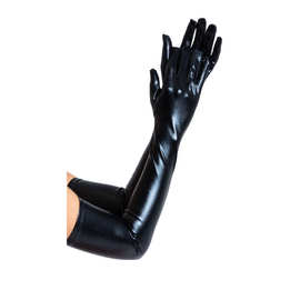亮皮涂层加长皮手套 cosplay衣服配件 情趣夜店黑色皮款长手套