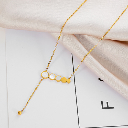 Gold disc mother-of-pearl pendant necklace for women ins trendy titanium steel design clavicle chain temperament personality fashion necklace