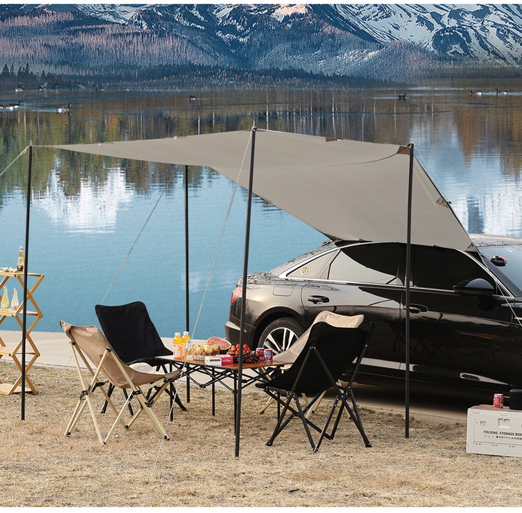 Car Rear Quick-Open Canopy Outdoor Camping Tent Sunshade Canopy Car Side Black Glue Sun Protection Rainproof Silver-Coated Canopy Pole