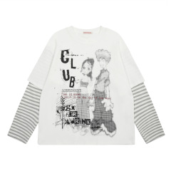 春のアメリカの漫画のアルファベットのプリントは長袖のtシャツをつなぎ合わせます。
