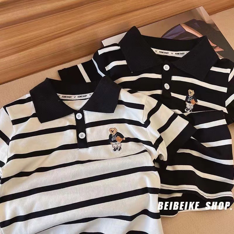 Summer Kidsren's Short-Sleeved Korean Style Pure Cotton Boys' T-Shirts Stripesd Polo Shirts Baby Kidsren's Clothing Export Wholesale