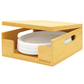 新品竹制纸盘分配器厨房桌面翻盖式圆盘整理盒橱柜方形纸盘收纳盒