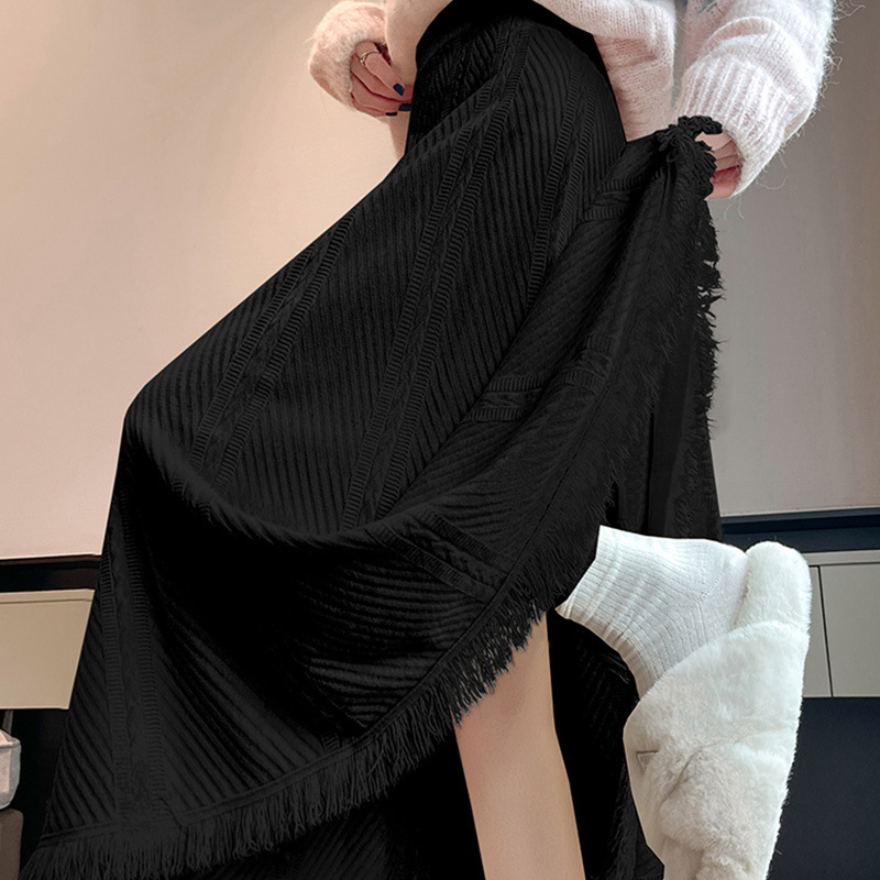 白色流苏针织半身裙女2025秋冬新款高腰显瘦中长款a字大摆伞裙潮|undefined