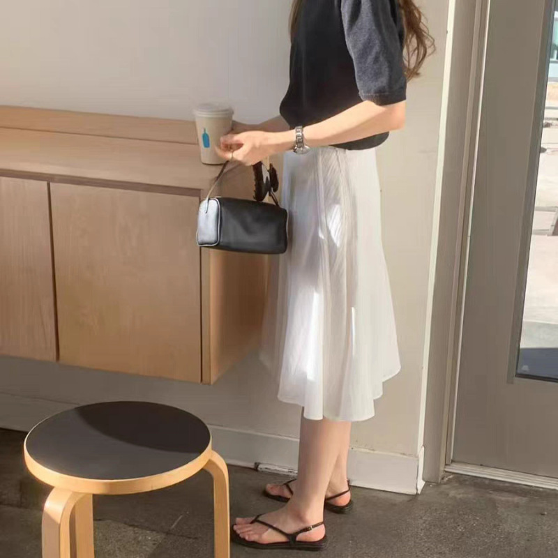 Mona·Xh2026 New Summer Style Korean Style Ou*Ce French Lace Splicing High-Waist Slimming A-Line Skirt for Women Mona·Xh2026 New Summer Style Korean Style Ou*Ce French Lace Splicing High-Waist Slimming A-Line Skirt for Women