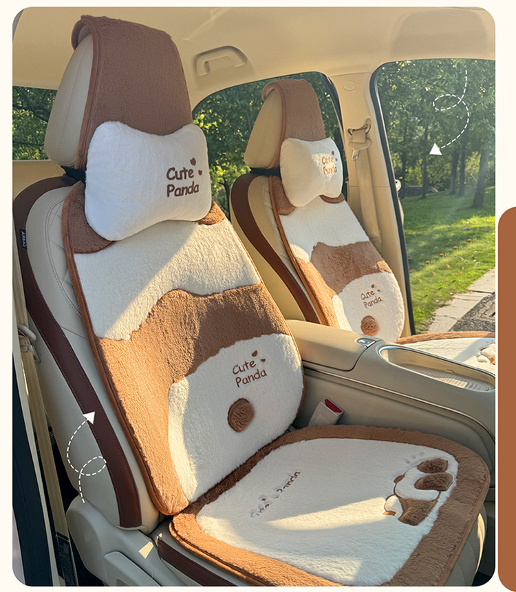 New Winter Car Seat Cushion Cartoon Panda Plush Warm Car Seat Cover Car Accessories Car Interior Decorations