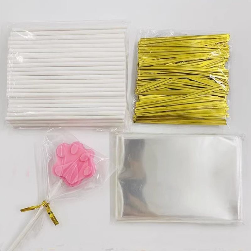 Bolsa de embalaje Lollipop de tres piezas de papel, bolsas de filamento, pasteles, barras de queso ecológicas, dulces, barras pequeñas, grado alimenticio