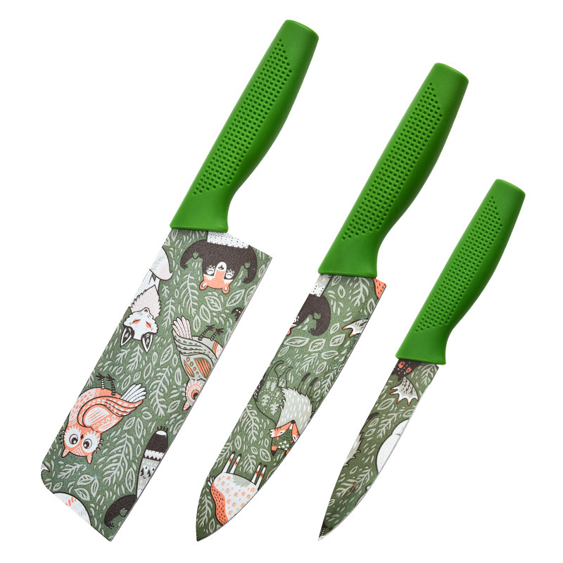 Nuevo cuchillo de cucina de acero inoxidable impresa de venta directa cuchillo de cocina cuchillo de cocina tres piezas