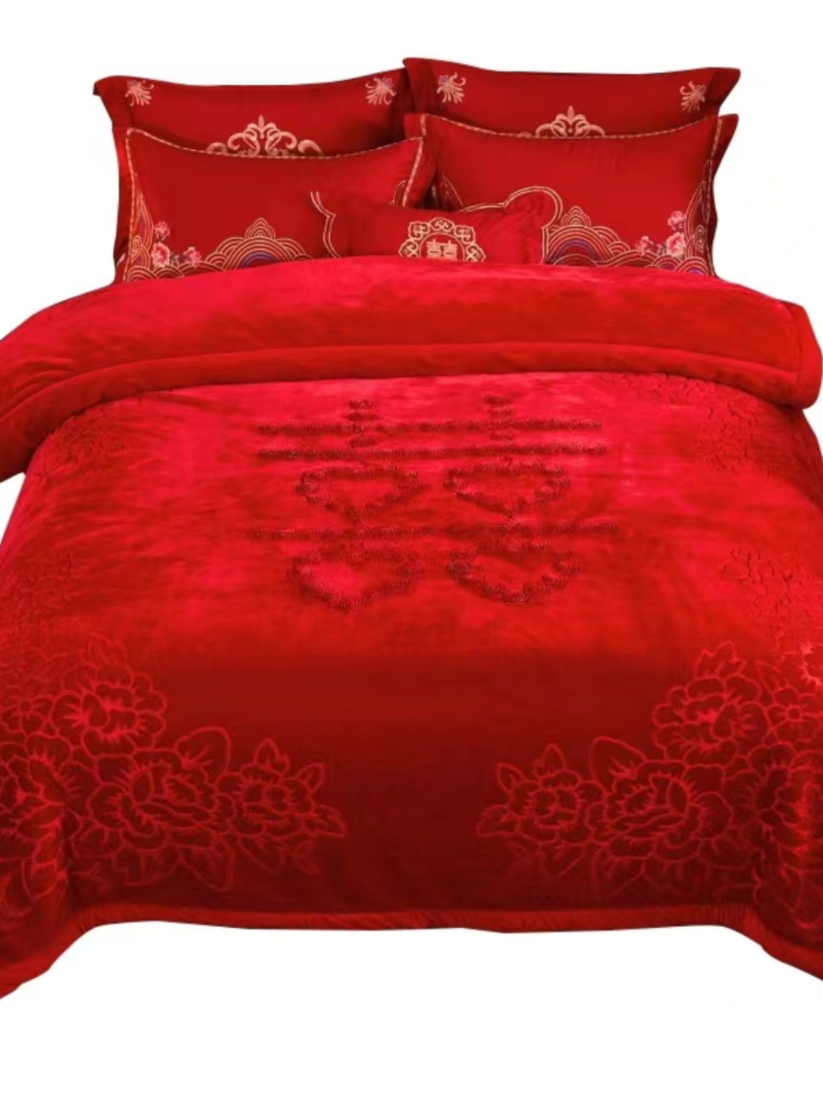 웨딩 라이트를위한 더블 두꺼운 라셀 담요 웨딩 라이트를위한 럭셔리 양각 봄과 가을 담요 레드 담요