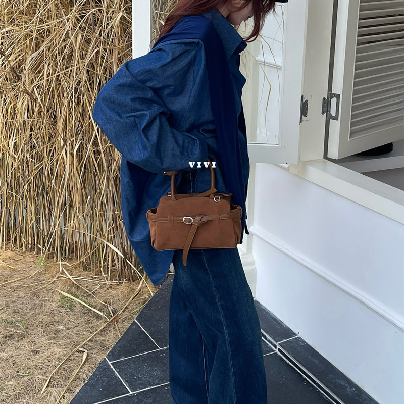 小众复古高质感翻毛料皮带扣托特包女2025新款时尚百搭斜挎手提包|undefined