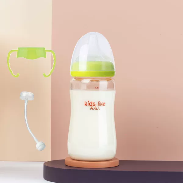 Glass green handle, straw, 240 ml