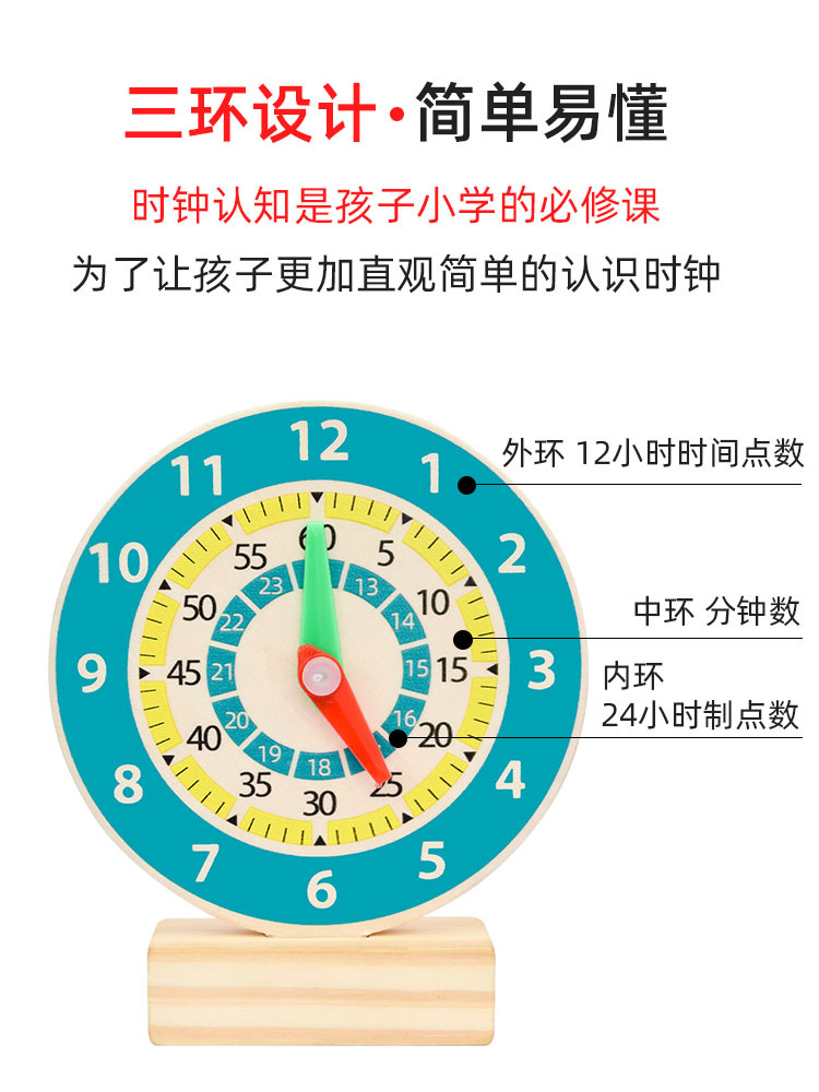 Reloj de comprensión de los niños Modelo de reloj de estudiante de escuela primaria estudiante de primer grado ayuda para la enseñanza de matemáticas dispositivo de reconocimiento de reloj de segundo grado