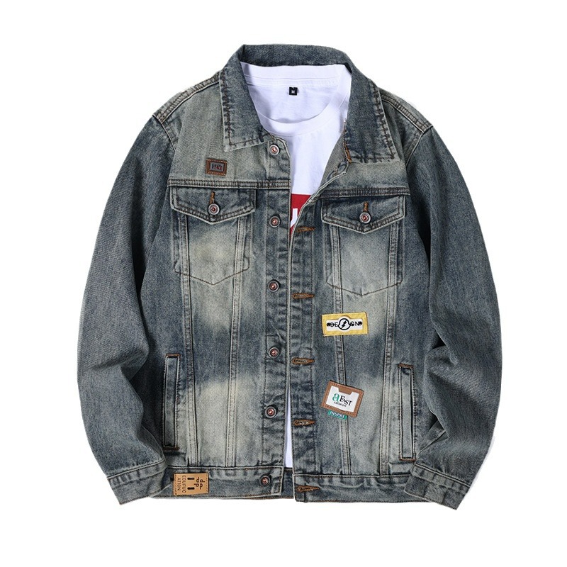 Giacca di jeans uomo classica retro ampia con colletto a revers_voghion.com
