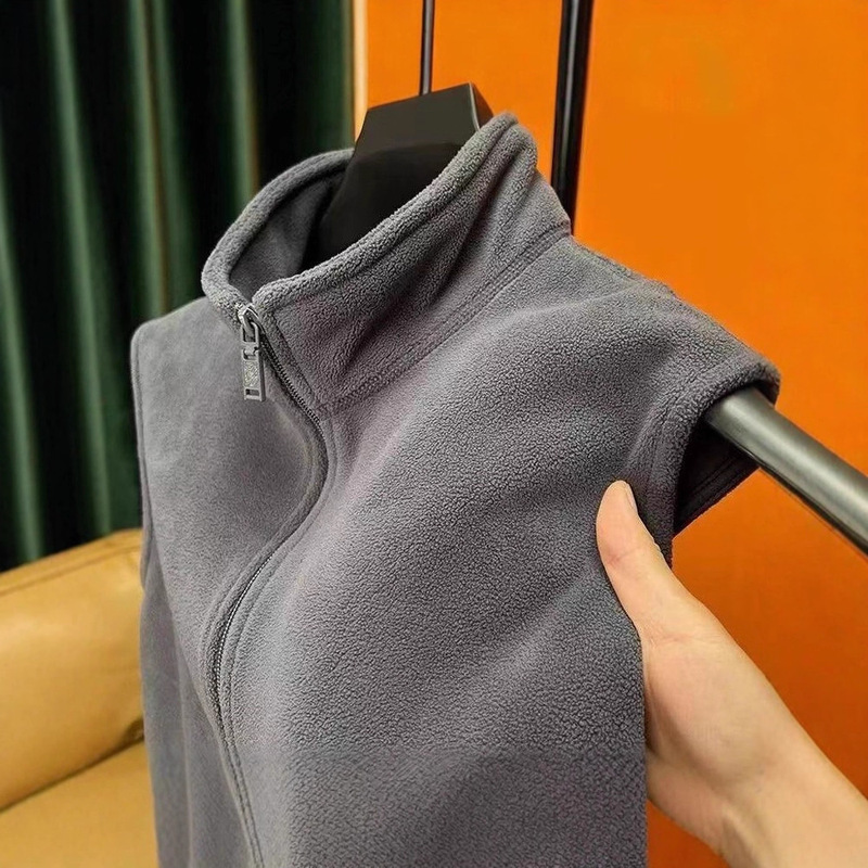 Men's Fleece Stand-Collar Vest for Autumn and Winter, Double-Sided Fleece Sleeveless Cardigan Outerwear