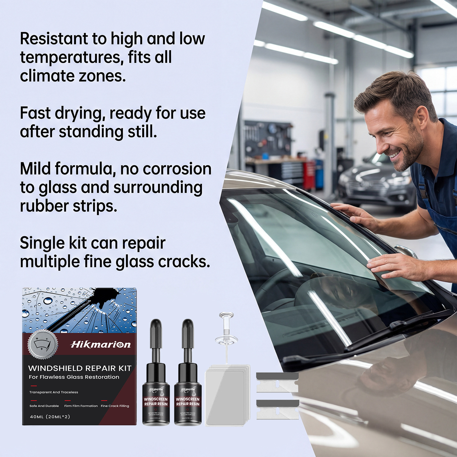Hikmarion Car Windshield Care Kit for Daily Repair, Refurbishment, and Maintenance of Car Window Glass Cracks