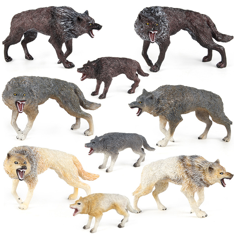 Simulación transfronteriza animal de bosque modelo lobo lobo gris lobo blanco caminando lobo marrón lobo ártico mesa estático juguete de decoración