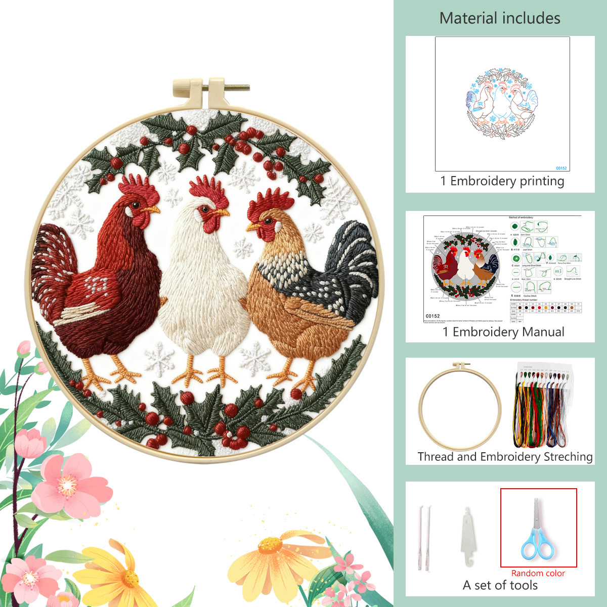 Tres pollos - - paquete de materiales básicos + 20 cm de pollo de pollo + tijeras de hilo