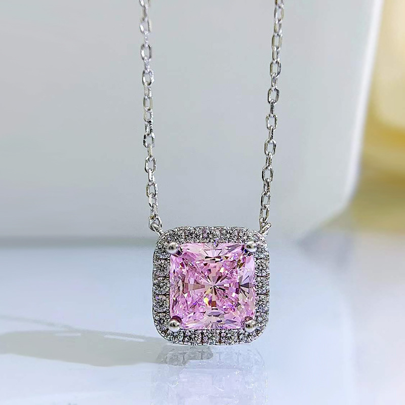 14g Weight High Carbon Diamond Inlay Material Pendant Necklace Classification cable chain Chain Type 1 Piece Quantity Holiday, Daily Occasion 925 Sterling Silver Material Square Pattern Women'S Gender Plating, Inlay Design Simple Style Style 925 Sterling Silver Cable Chain Plating Inlay Square High Carbon Diamond Pendant Necklace 4