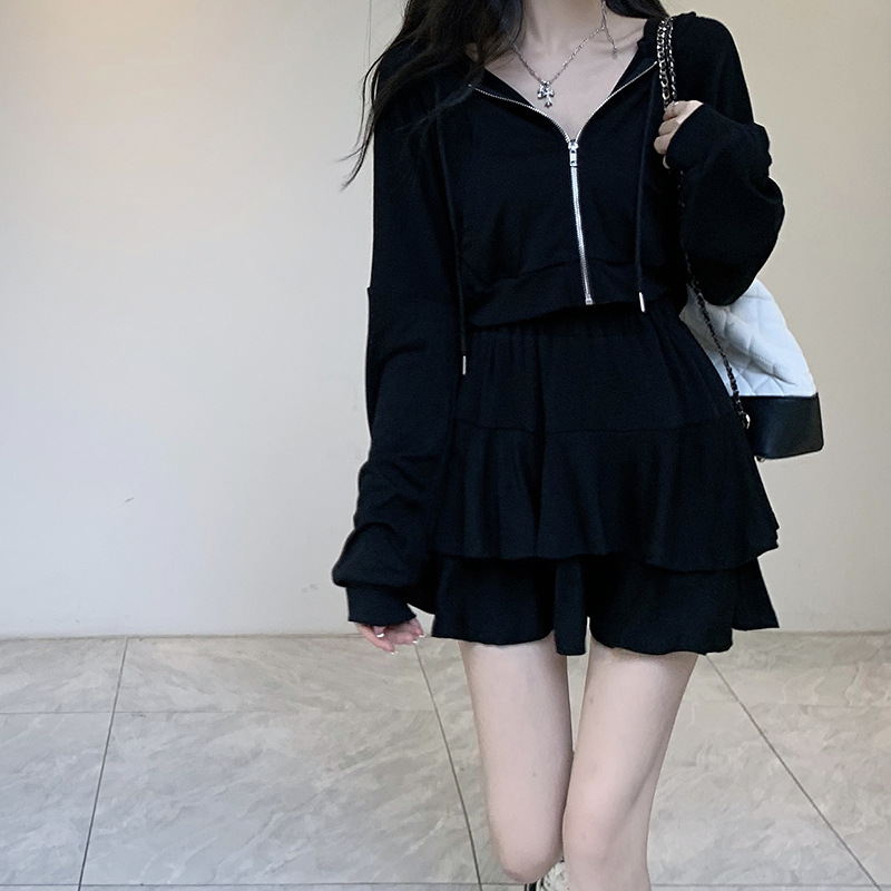 2024 Spring and Autumn New Loose Slim Thin Sports Suit Women's Fashion Casual Hot Girl Naked Two-piece Dress