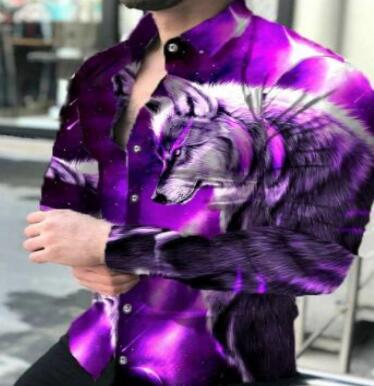 2023 Europea y América primavera nuevos hombres 3D impreso personalizado de solapa casual Camisa de manga larga de los hombres más tamaño camisa de los hombres