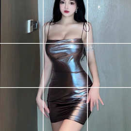 网红显瘦纯欲风系带夜店亮面吊带裙紧身包臀短裙连衣裙女5499