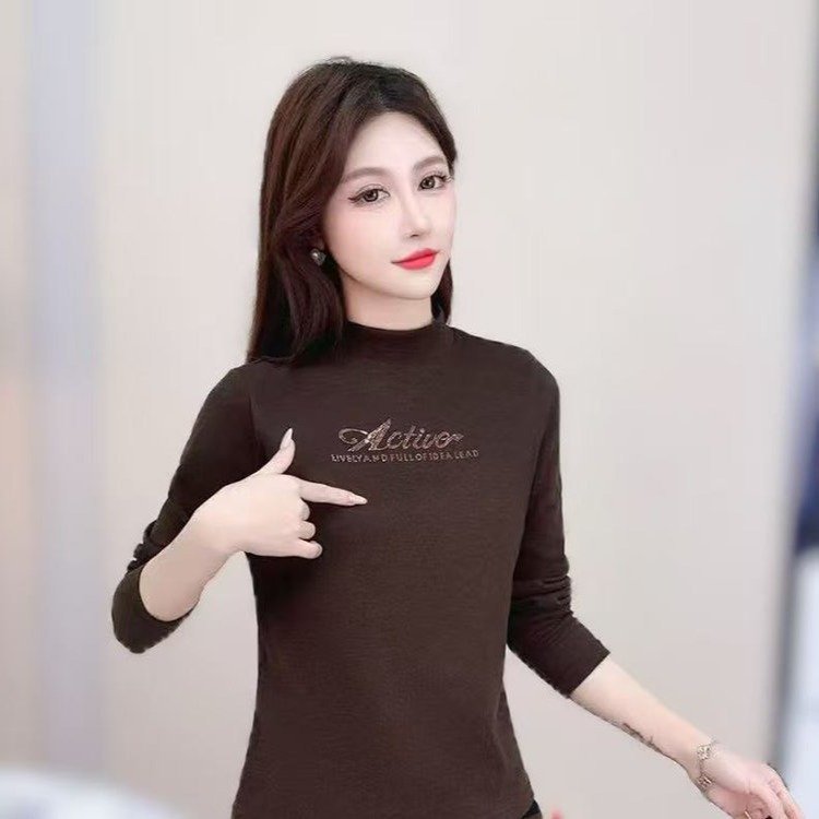 一件代发双面绒保暖打底衫2025秋冬季款半高领长袖T恤女内搭上衣|undefined