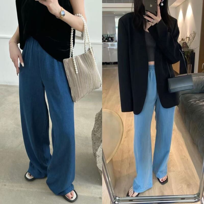 Yuran 26 Early Spring New Style Two-Color Ice Oxygen Sensation Fa Cool Tencel Practical High-Waisted Frayed Denim Air Pants