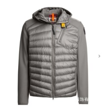 PJS欧美男士连帽拼接鸭绒羽绒服薄款绗缝针织夹克多巴胺轻便外套