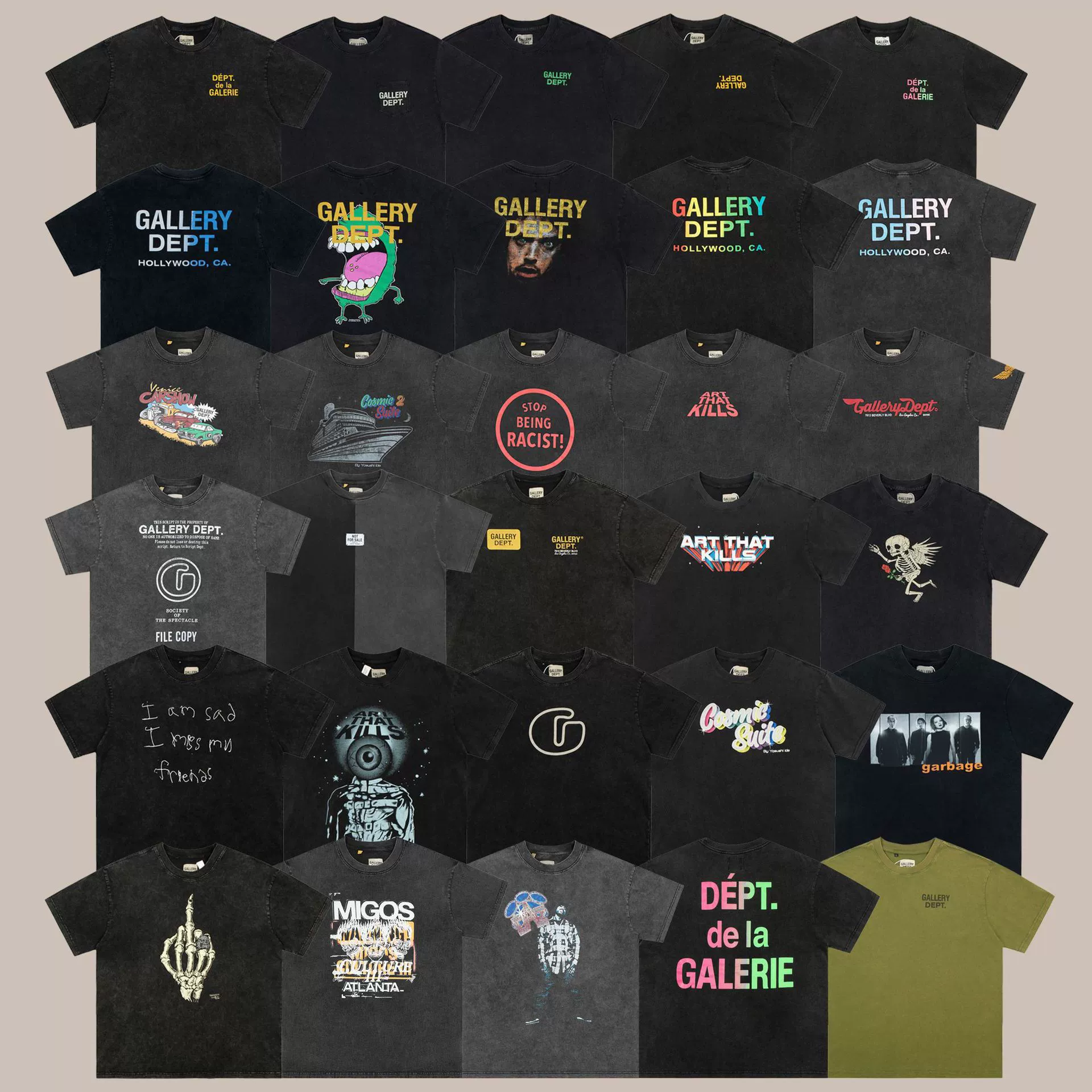 GALLERY DEPT DRIVE стираная потертая американская модная винтажная летняя футболка с короткими рукавами в стиле ретро для пар для мужчин