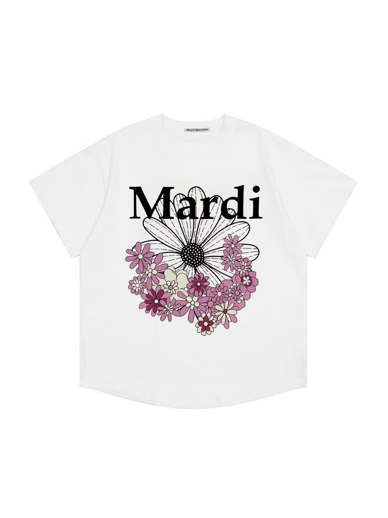 Factory In-Stock Direct Shipment Mardi Short-Sleeve Korean-Style Floral Daisy Print Round-Neck T-Shirt with Lettering