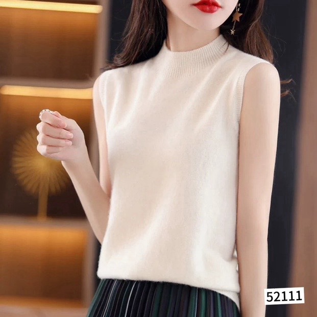 Spring New Sleeveless Women's Half Turtleneck Suspender Bottoming Shirt Women's Pure Color Suit with Wool Knitwear Pullover Vest