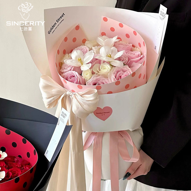 Día de la madre de siete colores, 520 vals, película estereotipada, película de forma de punto de onda redonda roja, flor floral, bolsa DIY