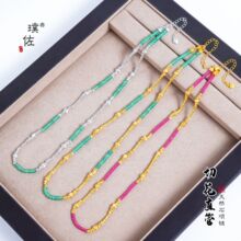 璞佐强保色24K亮金爆闪切花直管猫眼珠玛瑙项链简约叠戴潮流百搭