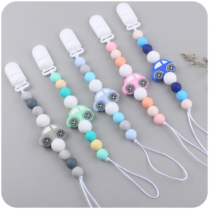 Bebé chupete de plástico clip DIY bebé chupete Cadena de dibujos animados camión de bomberos chupete cuerda de silicona Amazon