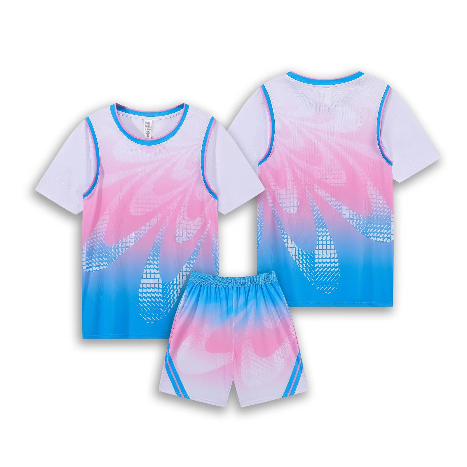 Girls' Quick-Dry Two-Piece Sports Set Short-Sleeve Basketball Uniform Custom Children's Jersey Breathable Team Uniform Mesh