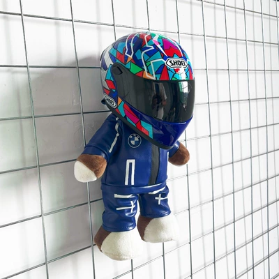 racing mechanic motorcycle travel: Motosiklet dəbilqələri - height-28cm-lake-blue-bm-blue-leather-bear-shoei-flower-ant-upgraded-tail