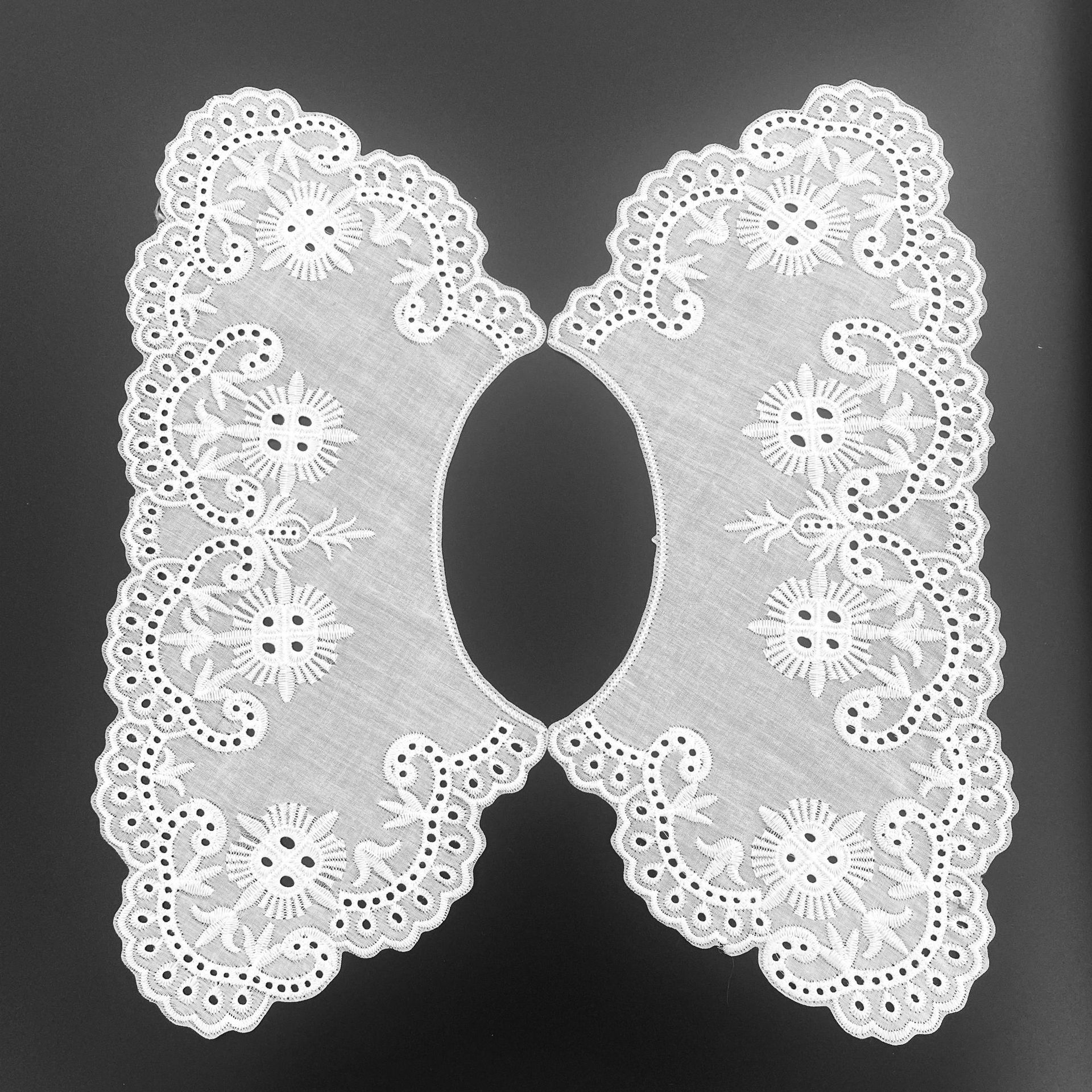 现货棉布刺绣衣领 领花 镂空打孔对花 棉布假领花边辅料
