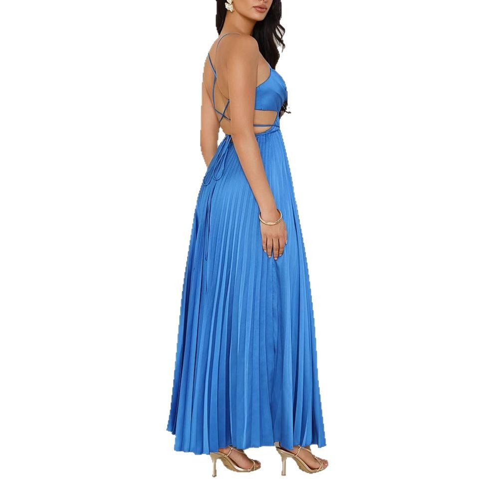 Women's Clothing Summer Vacation Sleeveless Long Dress For Women Pleated European And American Style_ecoleips.com