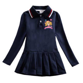 Polo衫外贸棉质童装春秋学生儿童连衣裙女孩宝宝洋气长袖百褶裙子