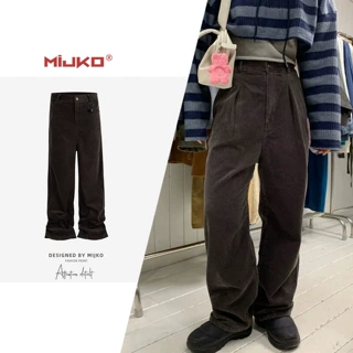 MIJKO男装女多码数棕色灯芯绒长裤男女同款中性休闲裤修身直筒潮