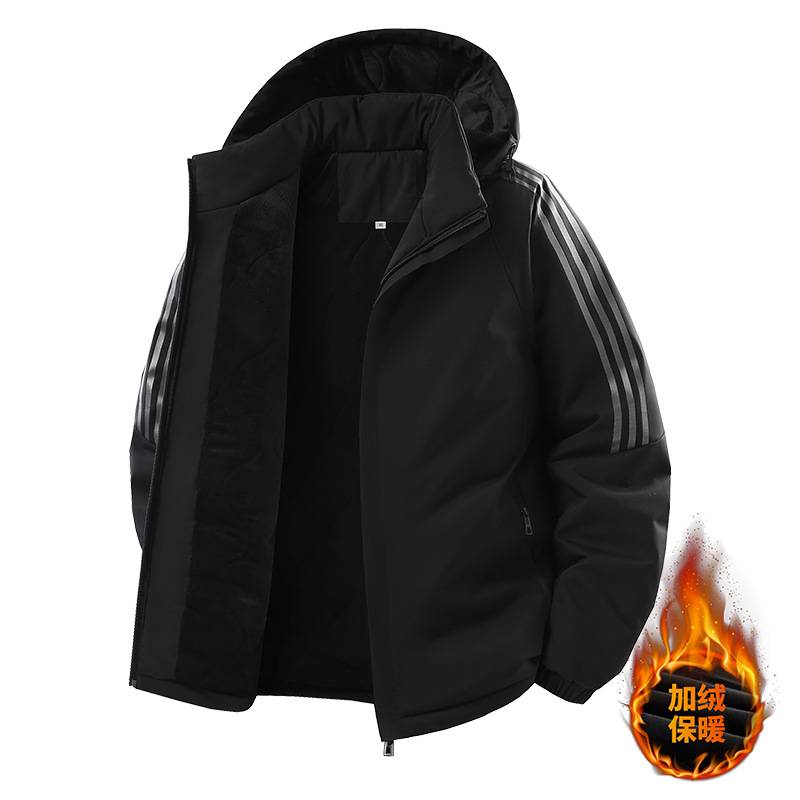 Invierno transfronterizo de algodón de tres barras chaqueta de algodón casual suelta para hombres con camisa con capuchón grueso de algodón de moda para hombres