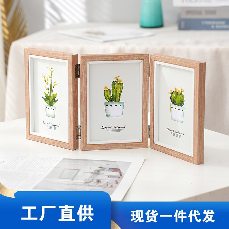 70% off Wooden Photo Frame Photo Holder 6inch 7inch Double-Sided Folding Photo Frame Nordic Two-Panel Three-Panel Creative Modern Minimalist