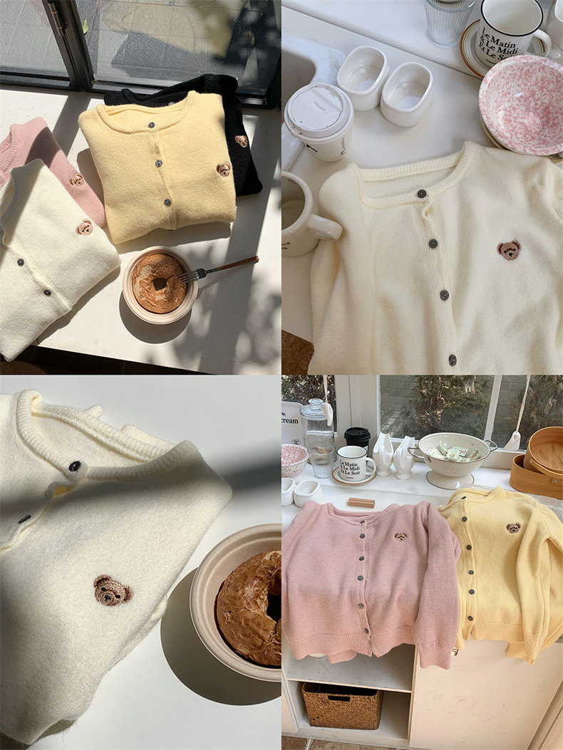 Cardigan lavorato a maglia versatile di base, in cashmere morbido e cerato, con scollo rotondo, alla moda, di alta qualità, con bottoni colorati_voghion.com