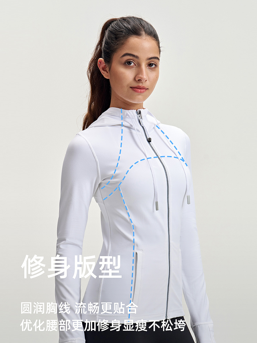 Chaqueta deportiva Lulu para mujer, sudadera con capucha para correr al aire libre, elástica, transpirable, ropa de yoga DF, top con cremallera de manga larga