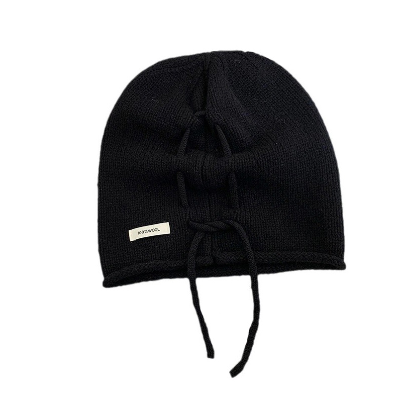 Sombrero de cabeza grande nuevo calentamiento de bordado de lana pura sombrero de punto de luna sombrero de cuerda de dibujo sombrero de pila