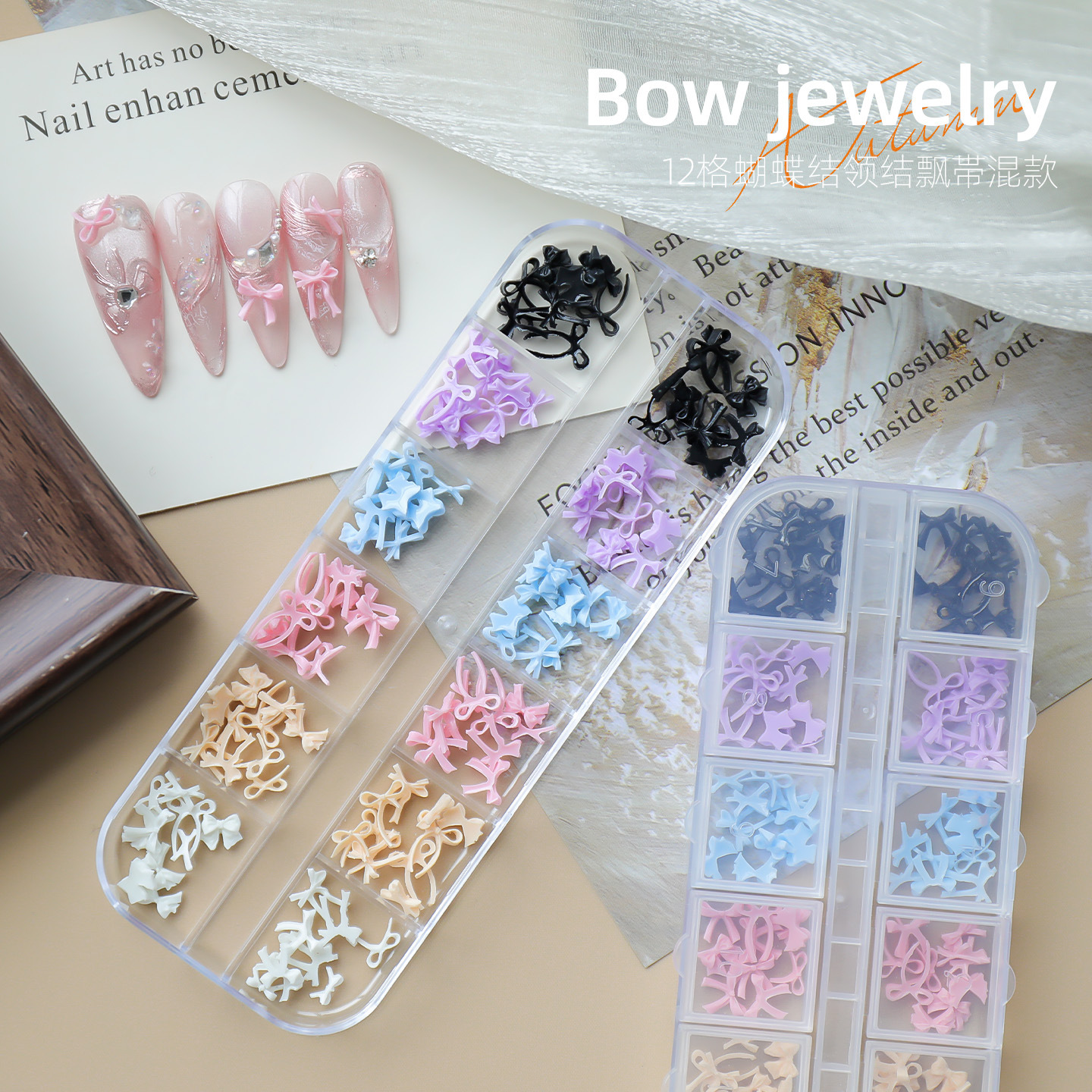 Nuevas joyas de uñas de 12 cuadros de celebridades de Internet, lazo, serpentina, uñas, accesorios de uñas de lujo ligero francés, venta al por mayor transfronteriza image 1