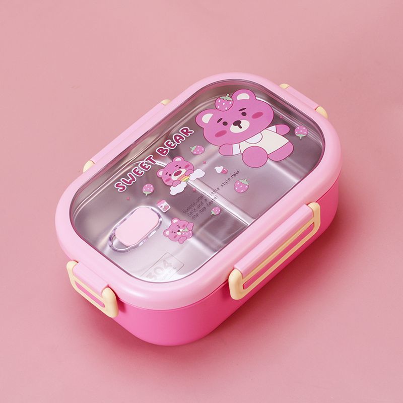 Caja de almuerzo de dibujos animados con tazón de sopa 304 compartimiento de acero inoxidable caja de almuerzo grado alimenticio empleado de oficina estudiante caja de almuerzo portátil