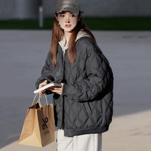 轻薄菱格棉服女秋冬季港风加厚棒球服韩系宽松二棉夹棉外套ins潮
