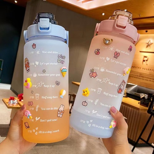 Plastic water cup, high-looking space cup, gradient large-capacity water cup, wholesale straw cup, big belly kettle